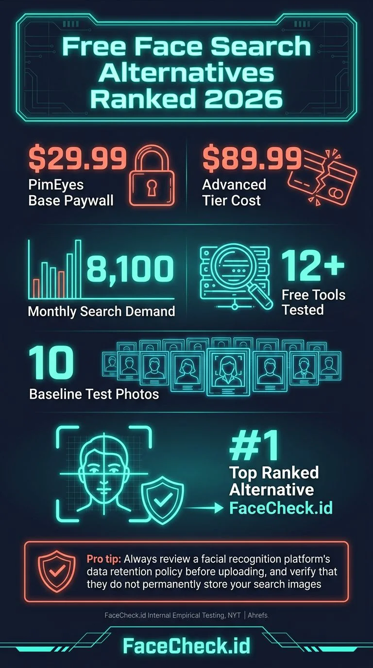 Infographic about free face search tool comparison and accuracy data